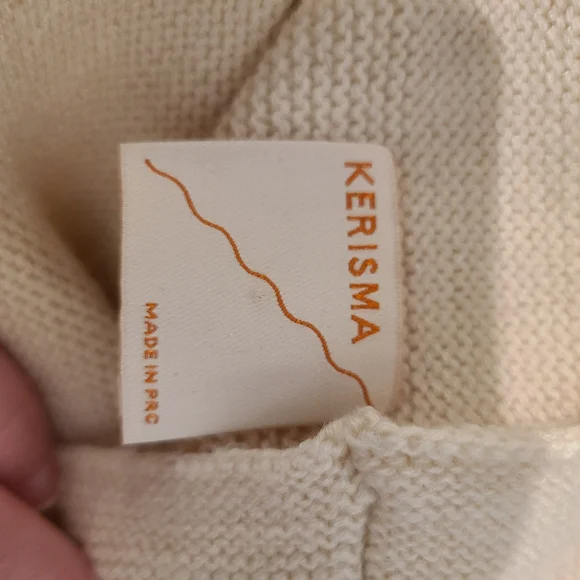 Kerisma Cream Wool Blend Quarter Length Dolman Sleeve Mock Neck Boxy Sweater - Picture 9 of 9